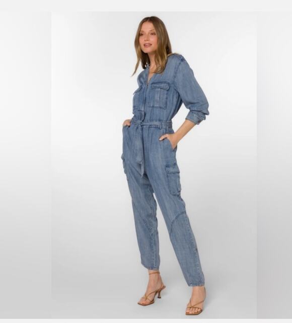 Velvet Heart Pants - NWT Velvet Heart Tencel Denim Jumpsuit Small Soft Blue Chambray Tie Waist